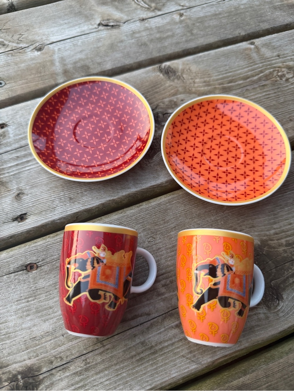 PPD Porcelain Elephant Espresso Cups & Saucers Set of 2 w/ Original Gift Box